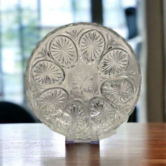 Vintage Indiana Glass Bowl Clear  Pressed Starburst Pattern Scalloped Rim 8" - Picture 1 of 6